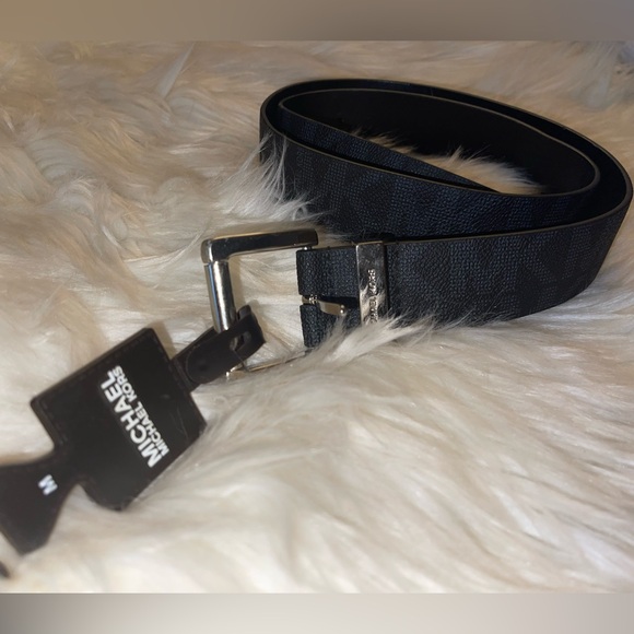 NWT MICHAEL KORS BELT BLACK MK PRINTED LOGO GOLD SIZE MEDIUM - Picture 6 of 17
